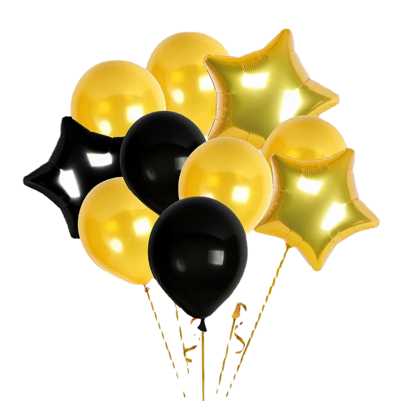 

11pcs/lot 12Inch Gold Black Pearl Latex Balloons With 18Inch Pentagram Foil Balloons Wedding Decoration Birthday Party Supplies