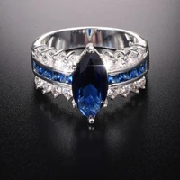 hot sale marquise cut 3 carat blue sapphire wedding ring for women men luxury real 925 sterling silver rings jewelry gift