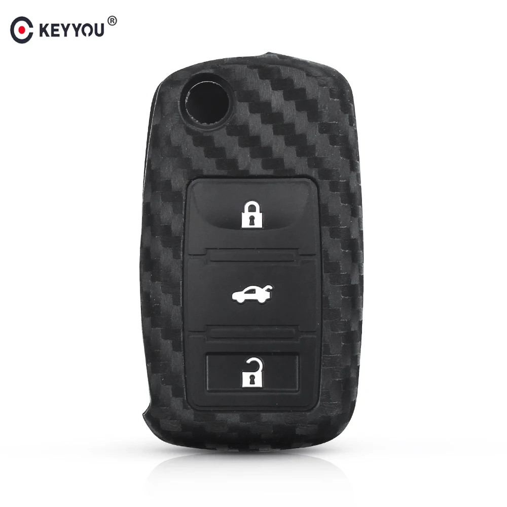 

KEYYOU 10 шт. силиконовый чехол для ключей из углеродного волокна для VW Golf 4 5 6 Bora Jetta POLO Bora Passat B5 B6 Beetle key Fob 3 кнопки