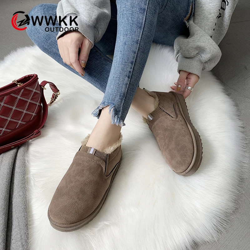 WWKK/женские зимние ботинки Женские теплые замшевые ботильоны на танкетке с мехом
