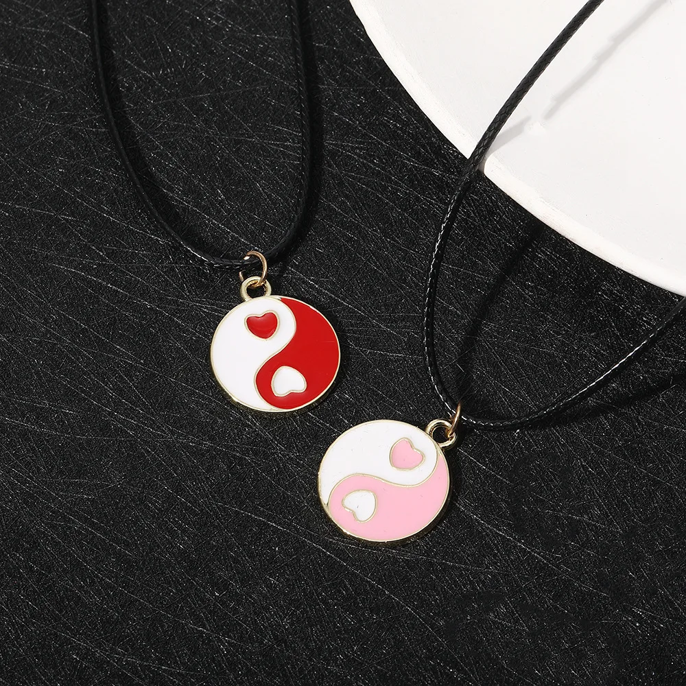 Красное черное модное ожерелье с любовью круглая китайская Сплетница Инь-Янь