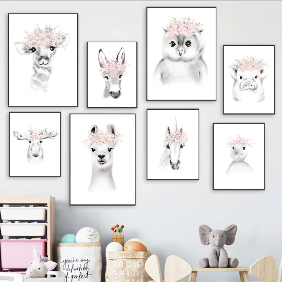

Elephant Giraffe Bear Fox Horse Rabbit Elk Wall Art Canvas Painting Nordic Posters And Prints Wall Pictures Baby Kids Room Decor