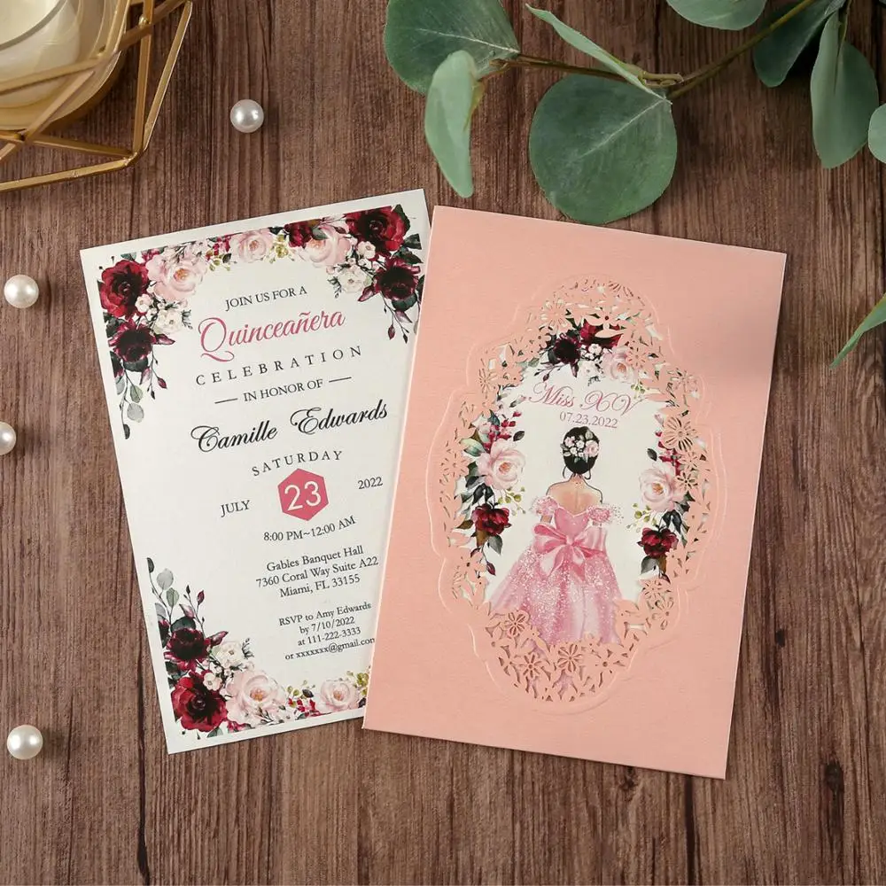 Приглашение на годовщину свадьбу 50 шт. розовый темно-синий бордовый золотой