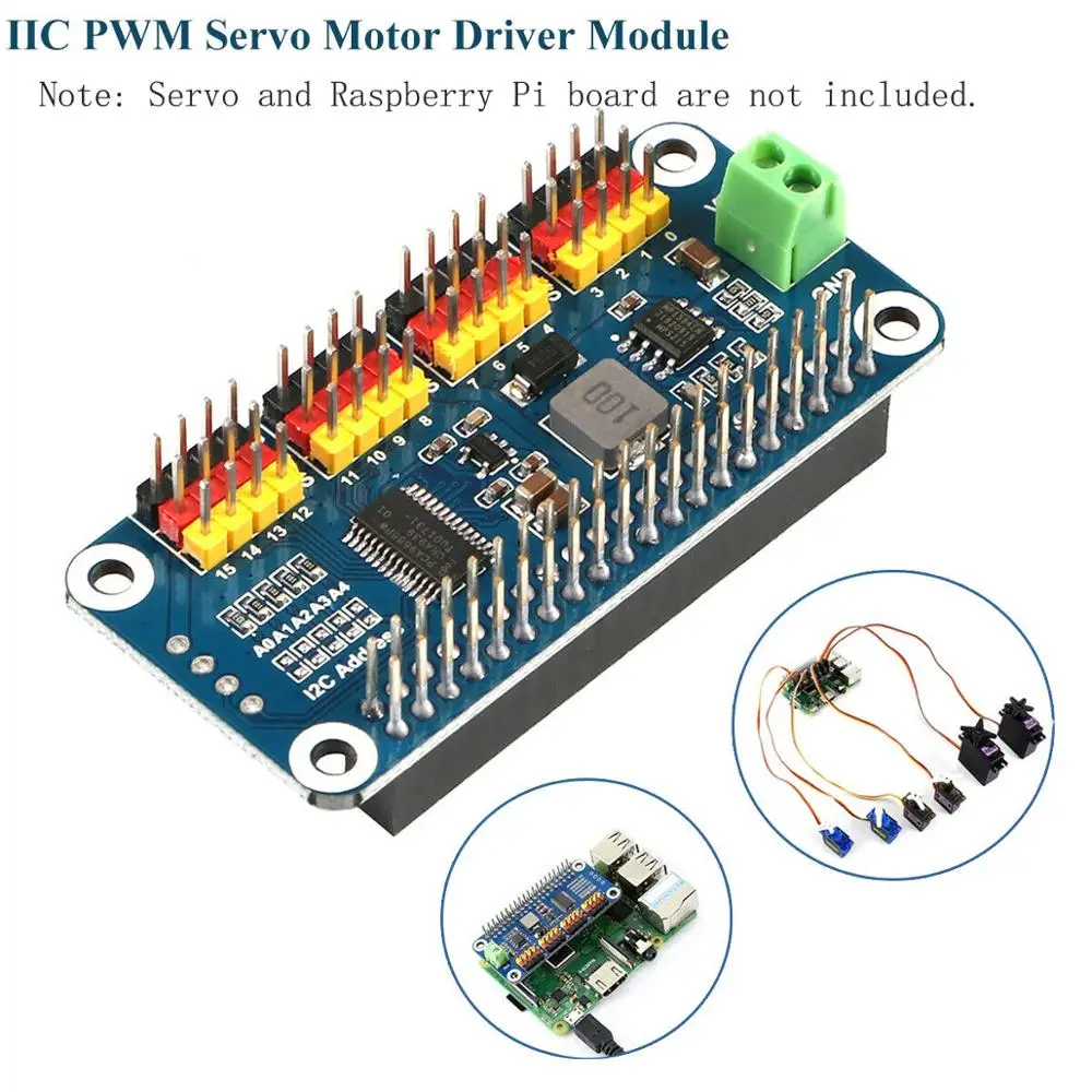 

16-CH PWM Servo Motor Driver Module Shield Expansion Board HAT for Raspberry Pi Zero 2 W WH 3B Plus 3 4B NVIDIA Jetson Nano B01