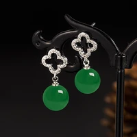 natural green chalcedony hand carved water drop earrings fashion boutique jewelry mens and womens green agate earrings gifts