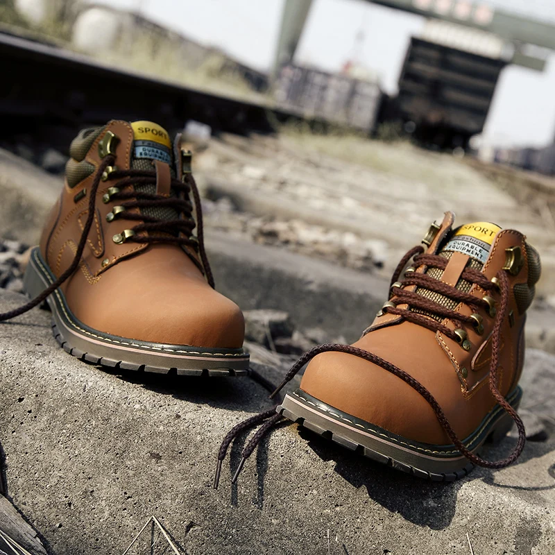 Wear resistant Work boots Men's Shoes Quality Tooling Boots Leather Army Male Tactical Military Botas Rubber Cool Work Shoes Man