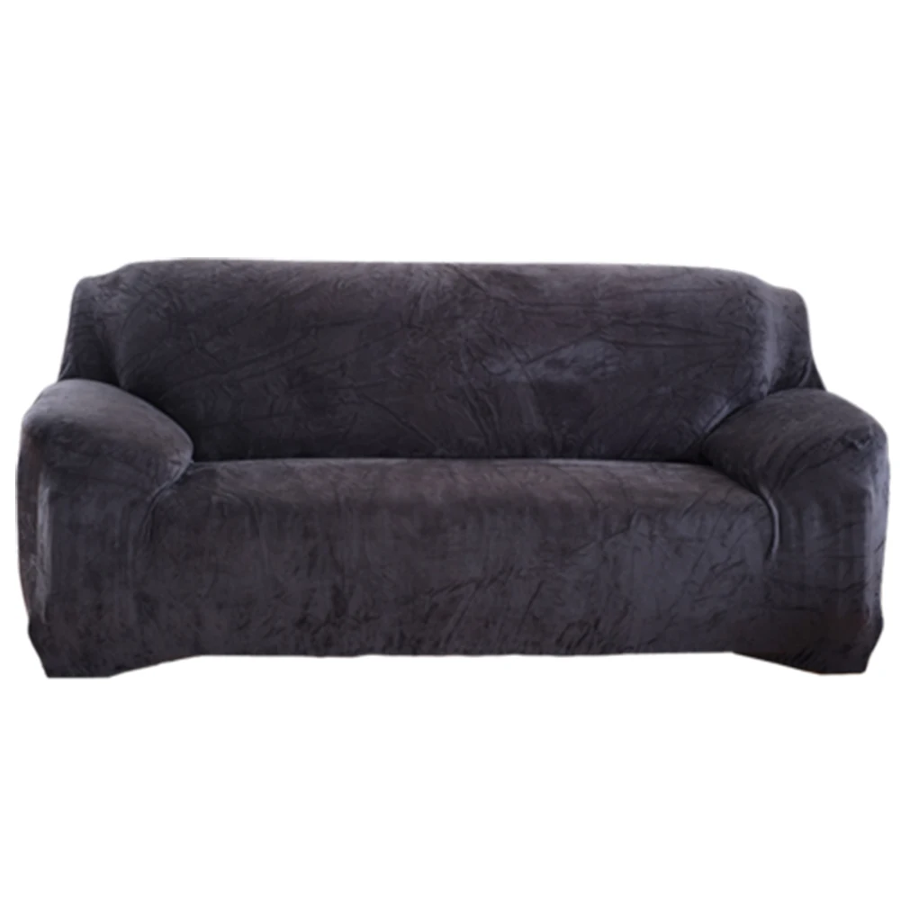 Мягкий эластичный теплый чехол для дивана плюшевый однотонный утолщенный