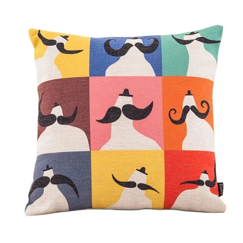 Наволочка для подушки с изображением усов и бороды черно-белая дома декоративная