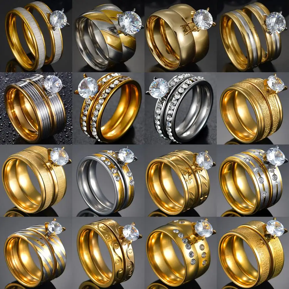 

Men's fashion 2pcs ring luminous 4mm 6mm wide pair ring zircon 316L stainless steel ri