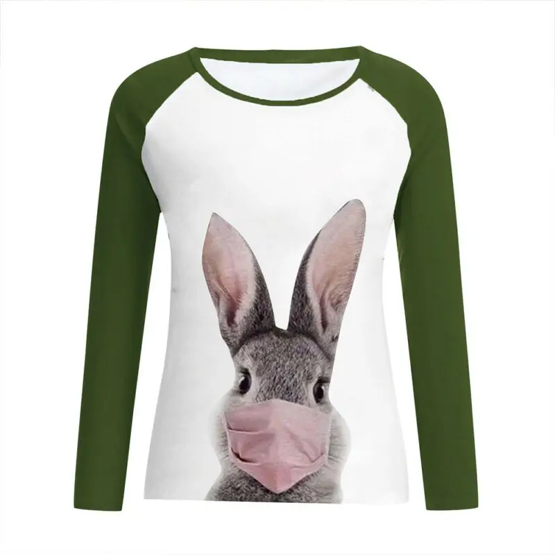 

Womens Long Sleeve Rabbit Print T Shirt Tops Blouse Loose Casual Winter Shirt