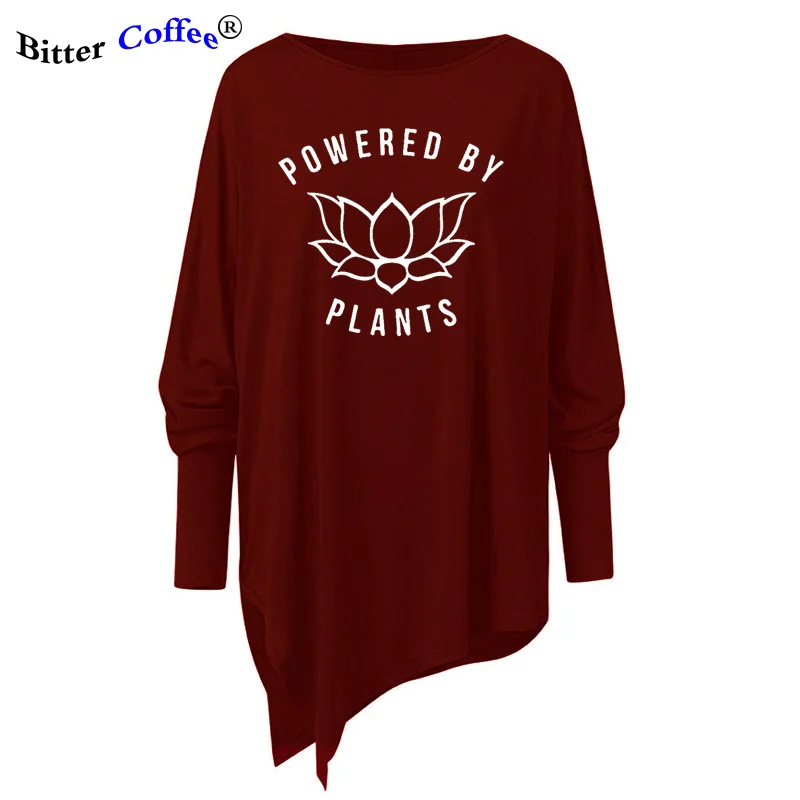 

NEW Powered By Plants Shirt Unsex Vegetarian Irregular Long Sleeve T-Shirt Be A Vegan Cute Vegetarianism Tees Tumblr Shirts