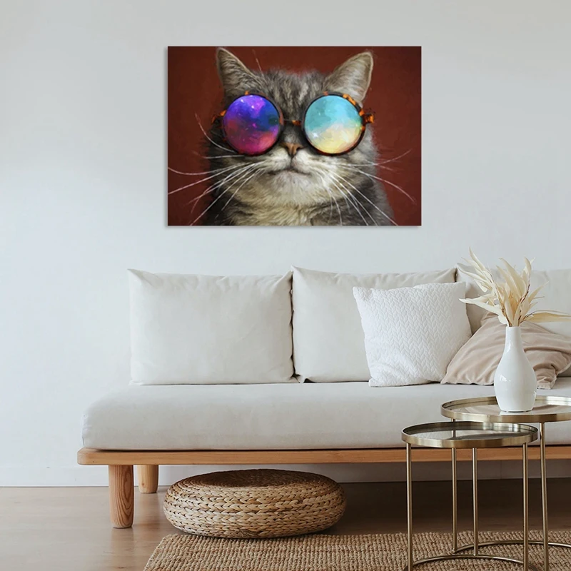 Newest DIY Diamond Painting Cat With Glasses Rhinestone Full Circle Wall Bedroom Decoration | Дом и сад