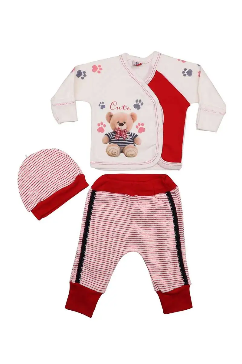 

Baby Striped Bear and Bodysuit Set 3-Piece Cotton Healthy Baby Clothes Protective Durable Washable Printed Hat Set