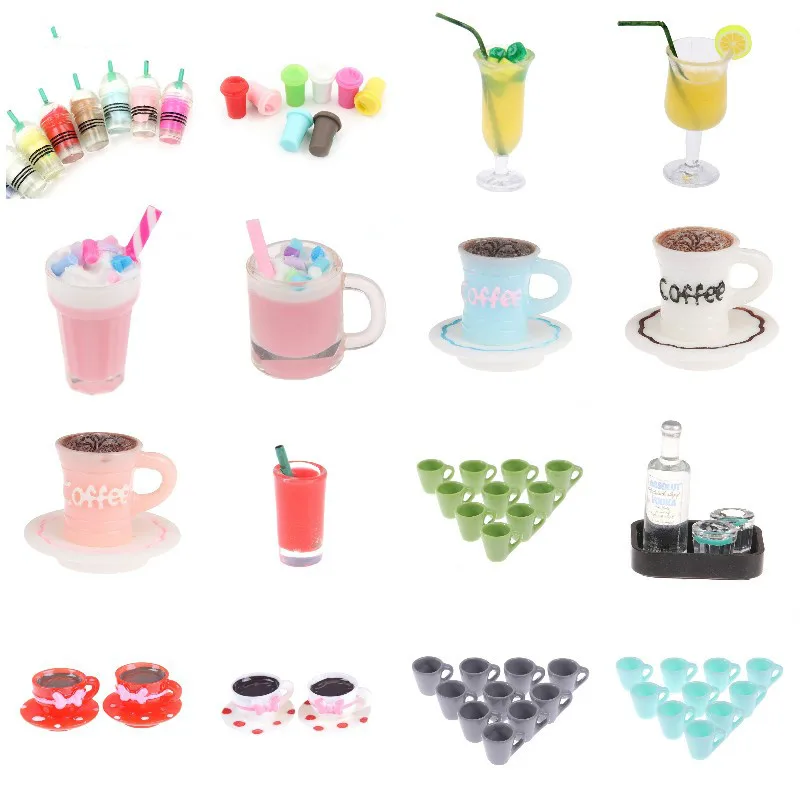 

Mini Milkshake Ice Cream Lemon Milk Fruit Tea Water Cup Strawberry Miniatures Dollhouse Accessories Cups Kitchen Toys 1-5pcs