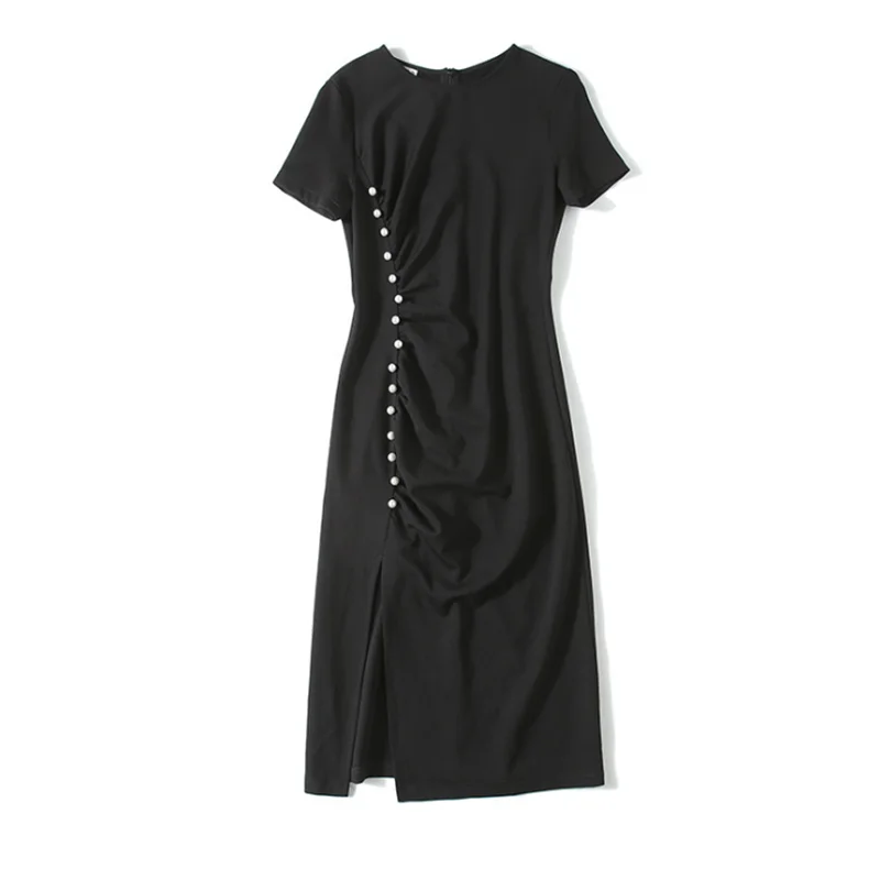 

2021 Summer Women's New Style Black Slim Long Skirt Temperament Sexy Skirt Short Sleeve Thin Mid-length Dress