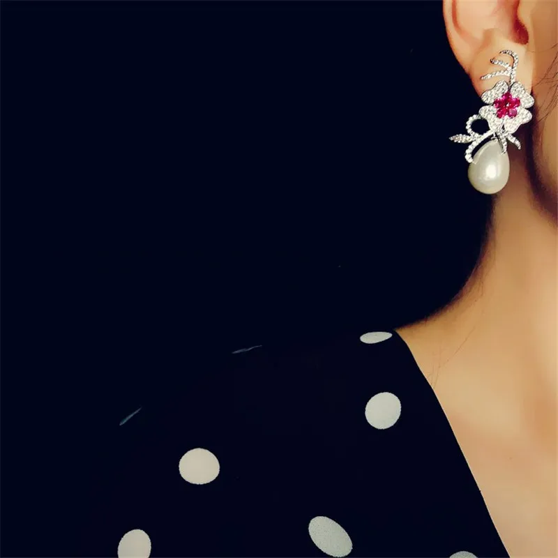 S925 Серебряные Винтажные серьги-подвески для женщин цветок Кубический Цирконий