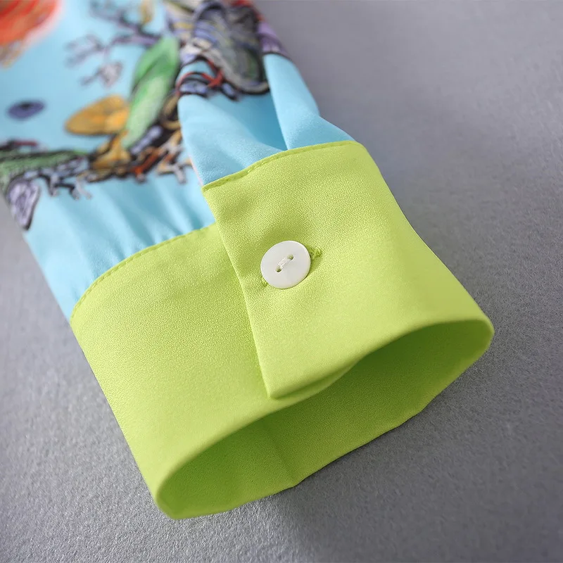 

European and American women's clothing 2021 The new spring Long sleeve lapel nail beads shell starfish print pleated dress