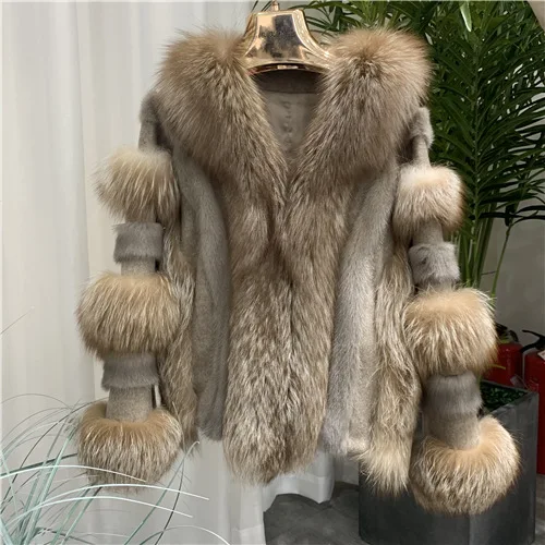Coffee fox fur Шуба из натурального Лисьего меха для женщин зимнее Новое поступление норковая шуба высокое качество натуральный мех куртка - Цвет: Coffee fox fur