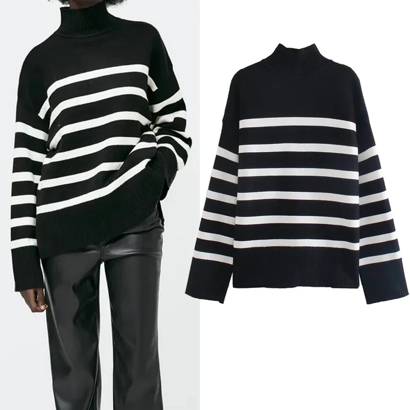 

Dress Female neck Sweaters Woman Black Knitted Women Long Sleeve Pullover 2021 Warm Autumn Winter Clothing Свитер Женский Loose