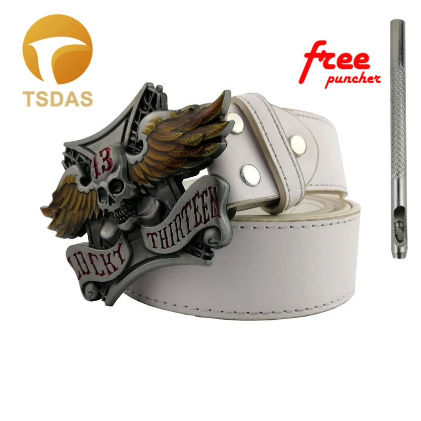 

Lucky 13 Skull Wings Cowboy Metal Belt Buckle with Silver Buckle Suitable for 4cm Width Removable Belt In Stock