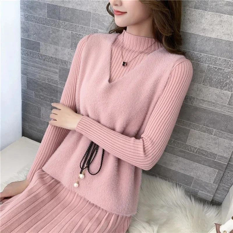 Жилет женский из искусственного меха норки с V-образным вырезом на осень - купить