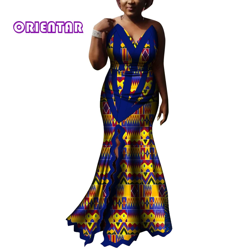 2020 Fashion Women African Split Dress African Print Long Dashiki Slit Anakra Dress Party Robe Plus Size African Clothes WY7798