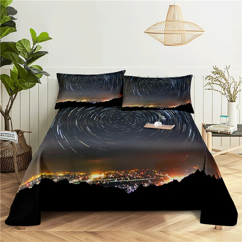 Beautiful Night Scene Bedding Sheet Home Digital Printing Polyester Bed Flat With Pillowcase Print | Дом и сад