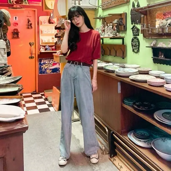 

Autumn and summer new light-colored wide-legged pants high-waisted jeans female thin hundred with loose-fitting straight pants