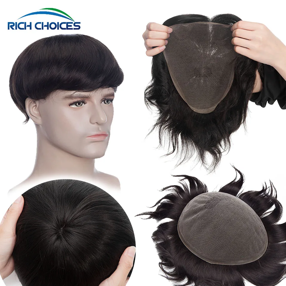 Rich Choices 7x9 Full Lace Men Toupee Human Hair System Replacement Breathable Men Wig 120% Density 6inch