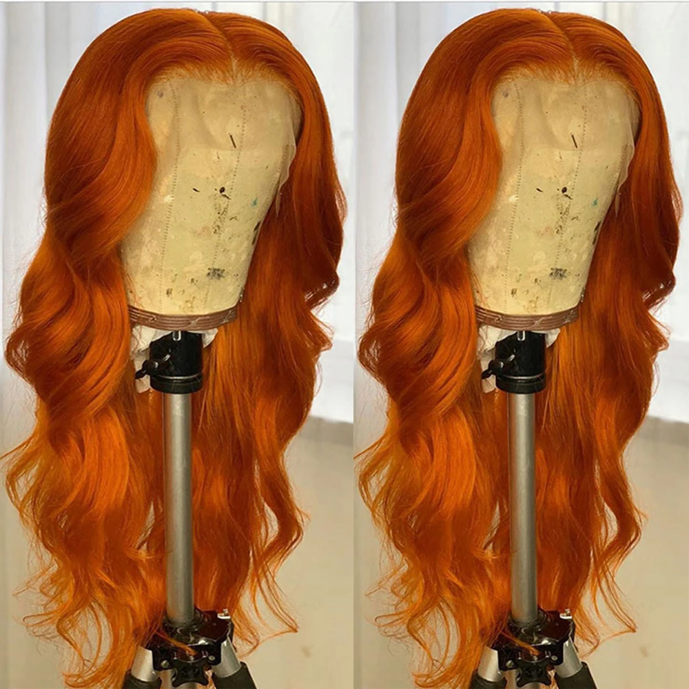 13x6 оранжевый парик на сетке спереди натуральные волосы длина тела 150% плотность
