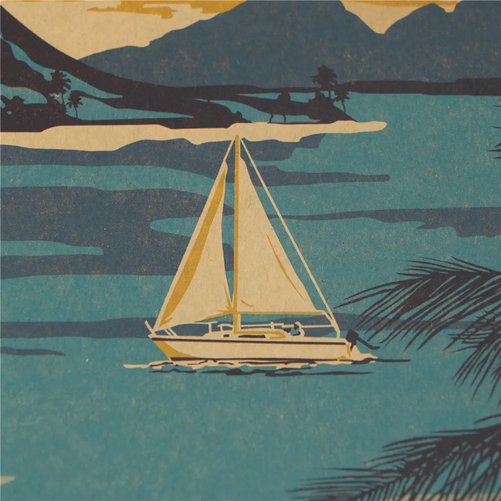 

1pc 51.5*36cm Classic Retro Kraft Paper Hawaii Painting High Quality Vintage Posters Living Room Bar Wall Sticker Decorative