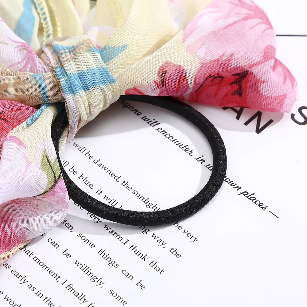 Цветочный принт марля шарф для волос бант резинки конский хвост держатель женщин