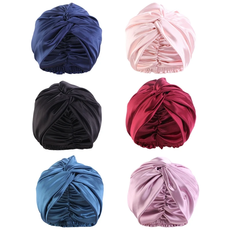 

896E Solid Color Night Hat Silk Sleep Cap Hair Care Chemotherapy Hat Imitated Silk Sleeping Cap Hair Styling Care Sleep