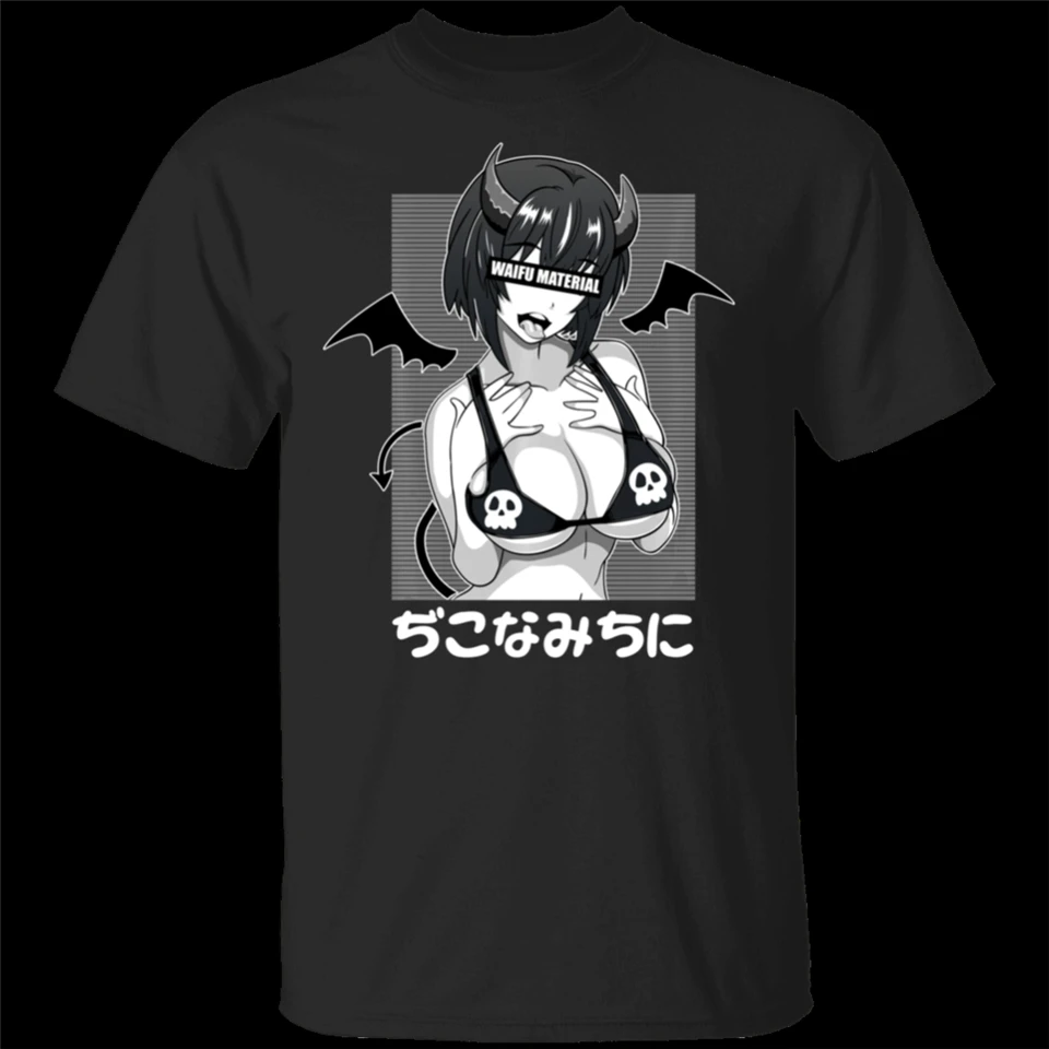 Ahegao Waifu/черная футболка для костюмированной вечеринки с рисунком дьявола M XXXL