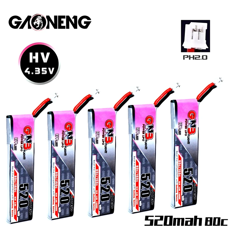 5 шт. Gaoneng GNB 520 мАч 3 8 в 80C/160C 1S HV 4 35 литий-полимерный аккумулятор с разъемом PH2.0 для
