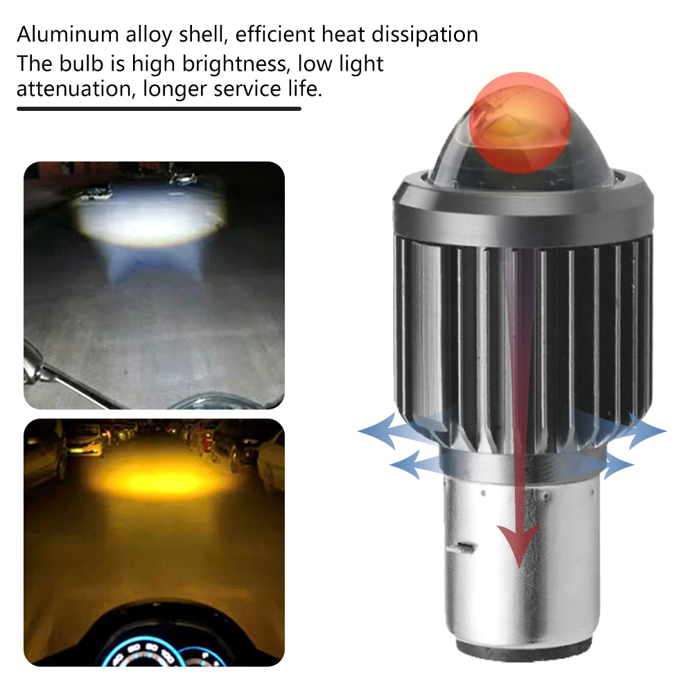 

Turn Signal Light 12V White Yellow Motorcycle LED Headlights 2 color Locomotive Fish-Eye Lights Electric Vehicle H4 BA20D Lens