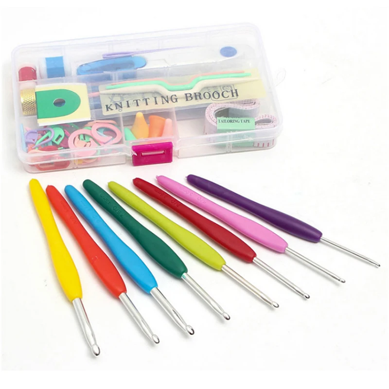 

Pack Crochet Hooks Set Soft Handle Crochet Needles Yarn Weave Knitting Needles Set With Bag Aluminum Circular Knitting Needles