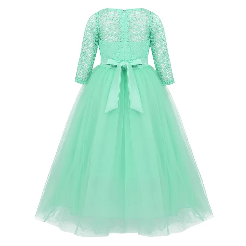 

for Pageant Wedding Party Kids Girls 3/4 Sleeves Embroidery Floral Lace Junior Bridesmaid Dresses With Bowknot Formal Dress
