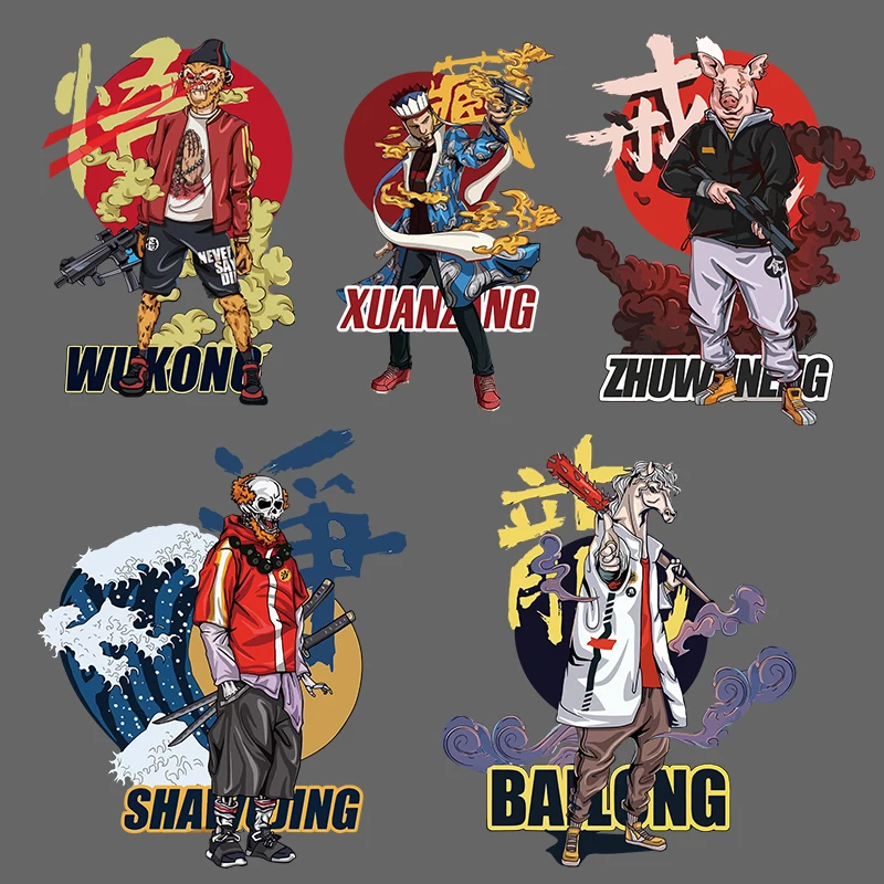 

Chinese Famous Journey to the West Heat Transfer Vinyl Wholesale Sticker Iron On Monkey Horse Clothes DIY Patches Washable Decal