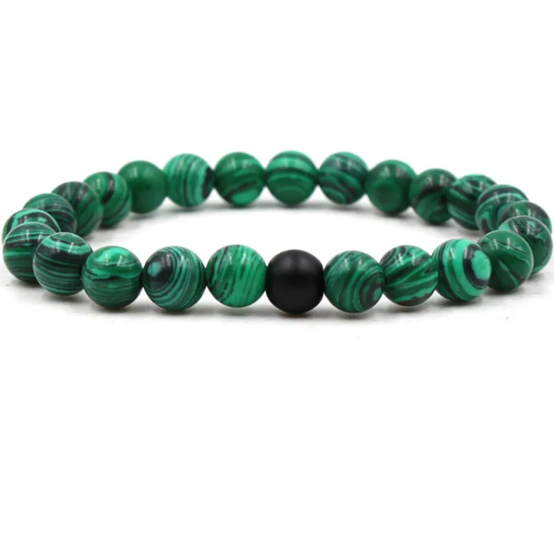 

Simple New 8mm Black Frosted Stone Malachite Beads Bracelet Jewelry Gifts