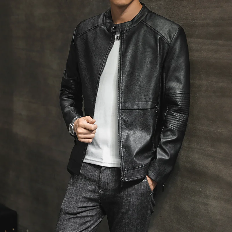 Мужская кожаная куртка Повседневная Уличная мотоциклетная из искусственной