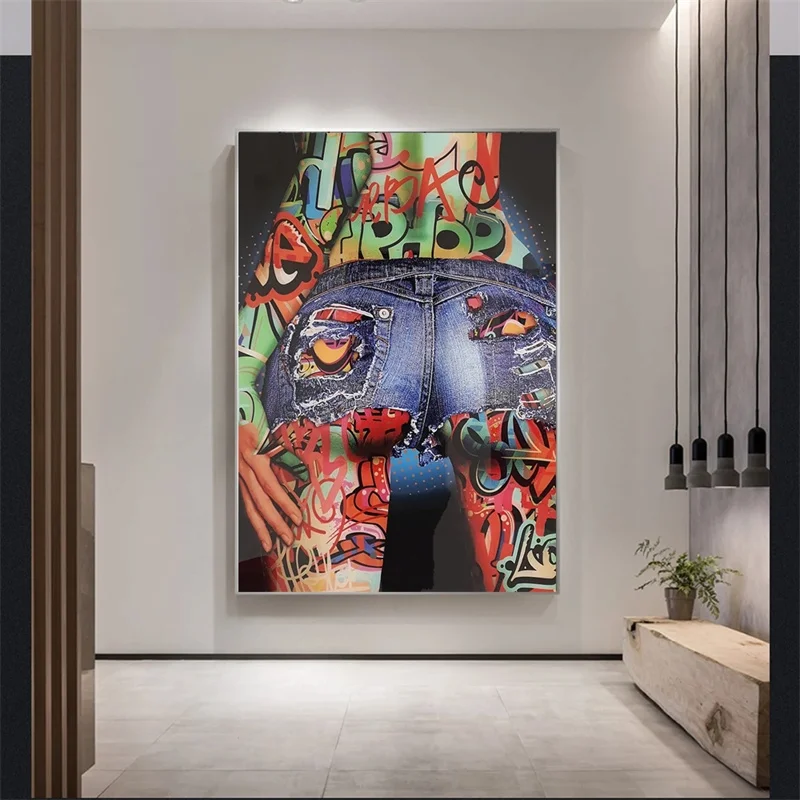 

Sexy Woman Buttocks Jean Shorts Graffiti Art Canvas Print Painting Modern Living Room Wall Picture Home Decoration Poster