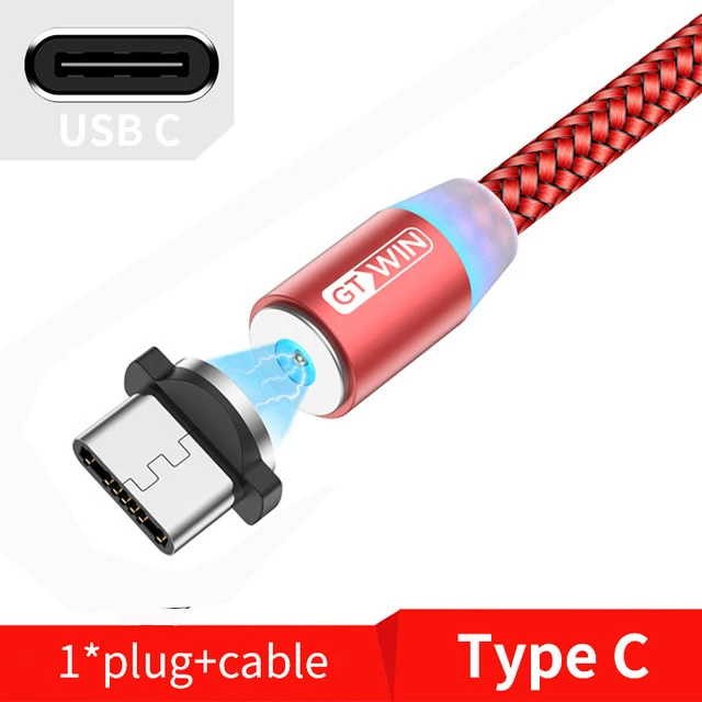 Red Type-C Cable Магнитный Micro USB кабель GTWIN 2 м/3 м для iPhone xr Android, быстрая зарядка, Магнитный адаптер usb type C - Цвет: Red Type-C Cable