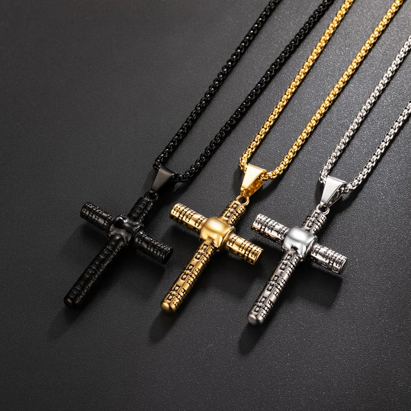 Valily Men's Punk Cross Pendant Necklace Stainless Steel Fashion Christian Jewelry for Men Women 24&quot chain | Украшения и