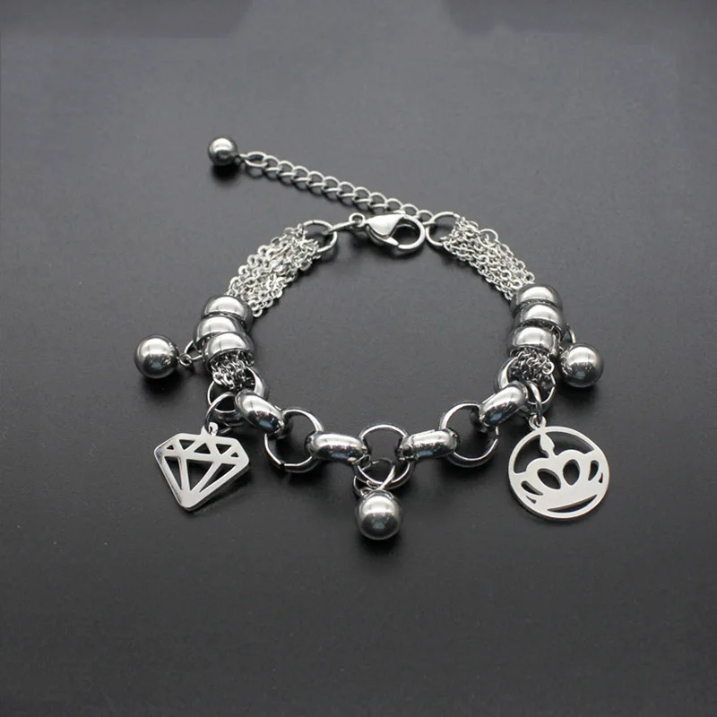 

Multi-layer Crown Shaped Chain Link Stainless Steel Bracelet Beads Bracelet Women Adjustable Bracelet Jewelry