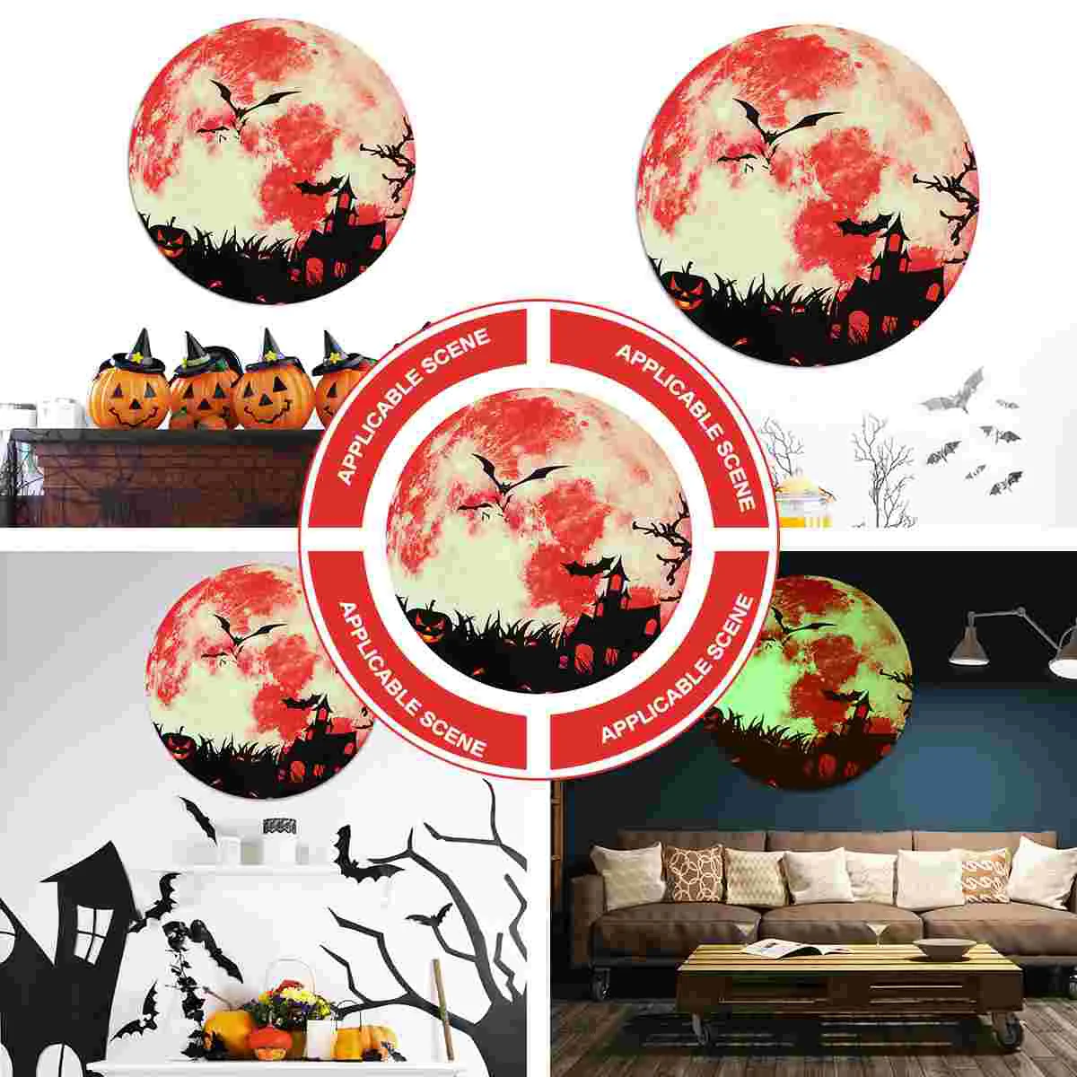 

1Pc Luminescent Moon Shape Wallpaper Moisture-proof Wallpaper for Home (Red)