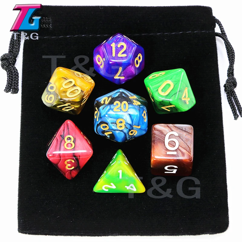 7 шт. игральных костей с сумкой DnD d4 d6 d8 d10 d % d12 d20 многогранные настольные игры