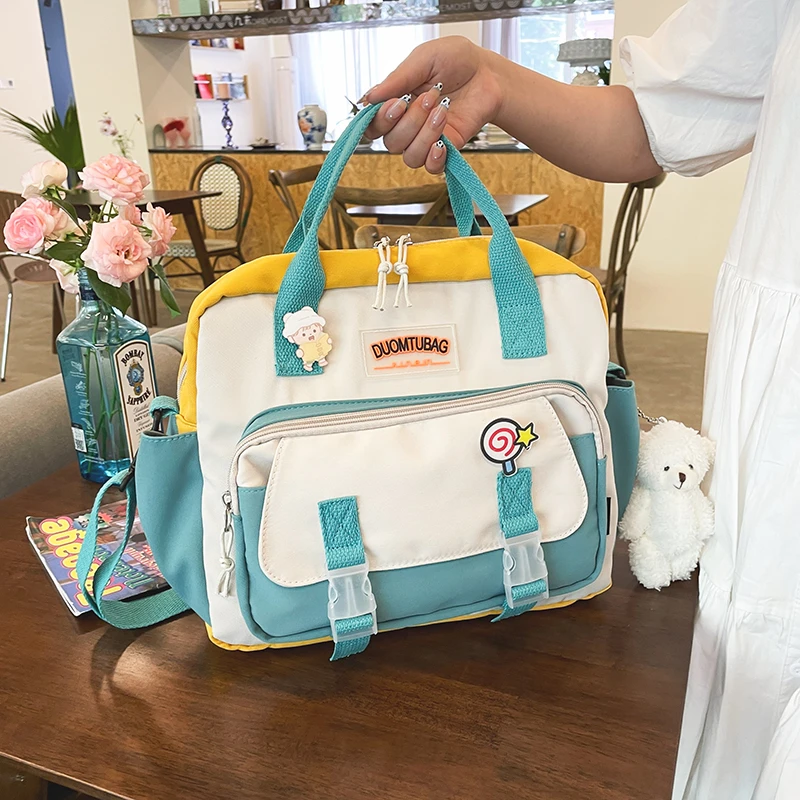 

Kawaii Women Shoulder Backpack Waterproof Nylon Roomy Cute Toy Pendant Female Messenger School Bag Girls Travel Book Bag Pack