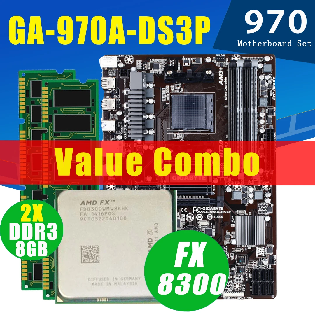 Bestellen Buchse AM3 + Gigabyte 970A-DS3P Motherboard Mit AMD FX-8300 2x8GB DDR3 Motherboard Set 3,3 GHz Desktop 970 Motherboard Set Verwendet