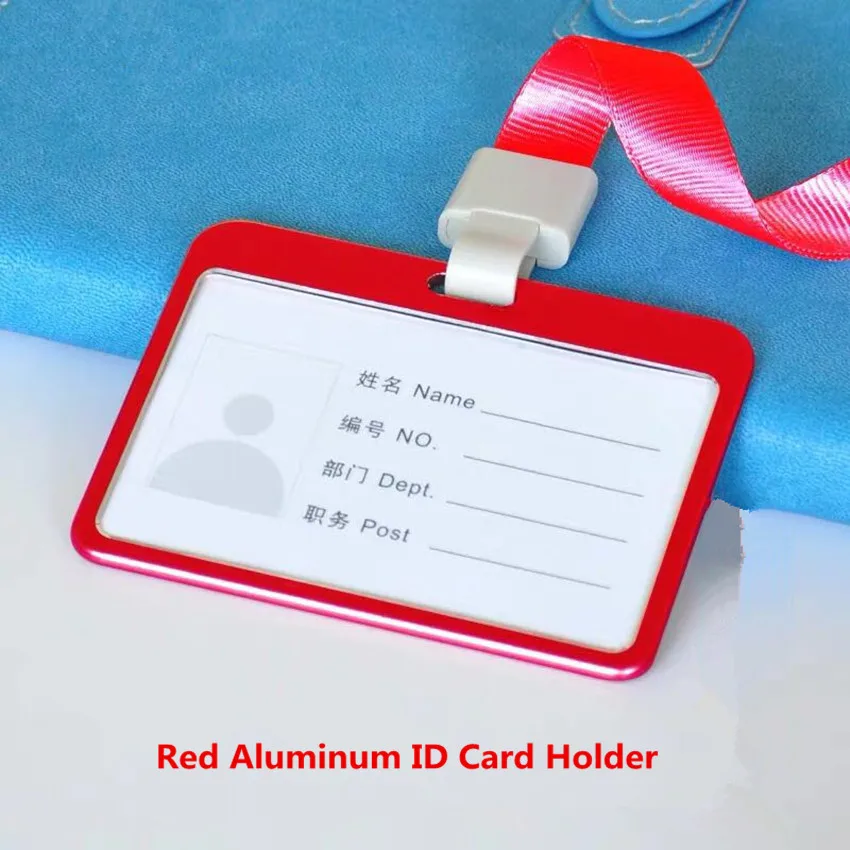 Red-horizontal Качественный алюминиевый рабочий ID держатель для карт, шейный ремешок, id держатель, цена, держатель для пропуска - Цвет: Red-horizontal